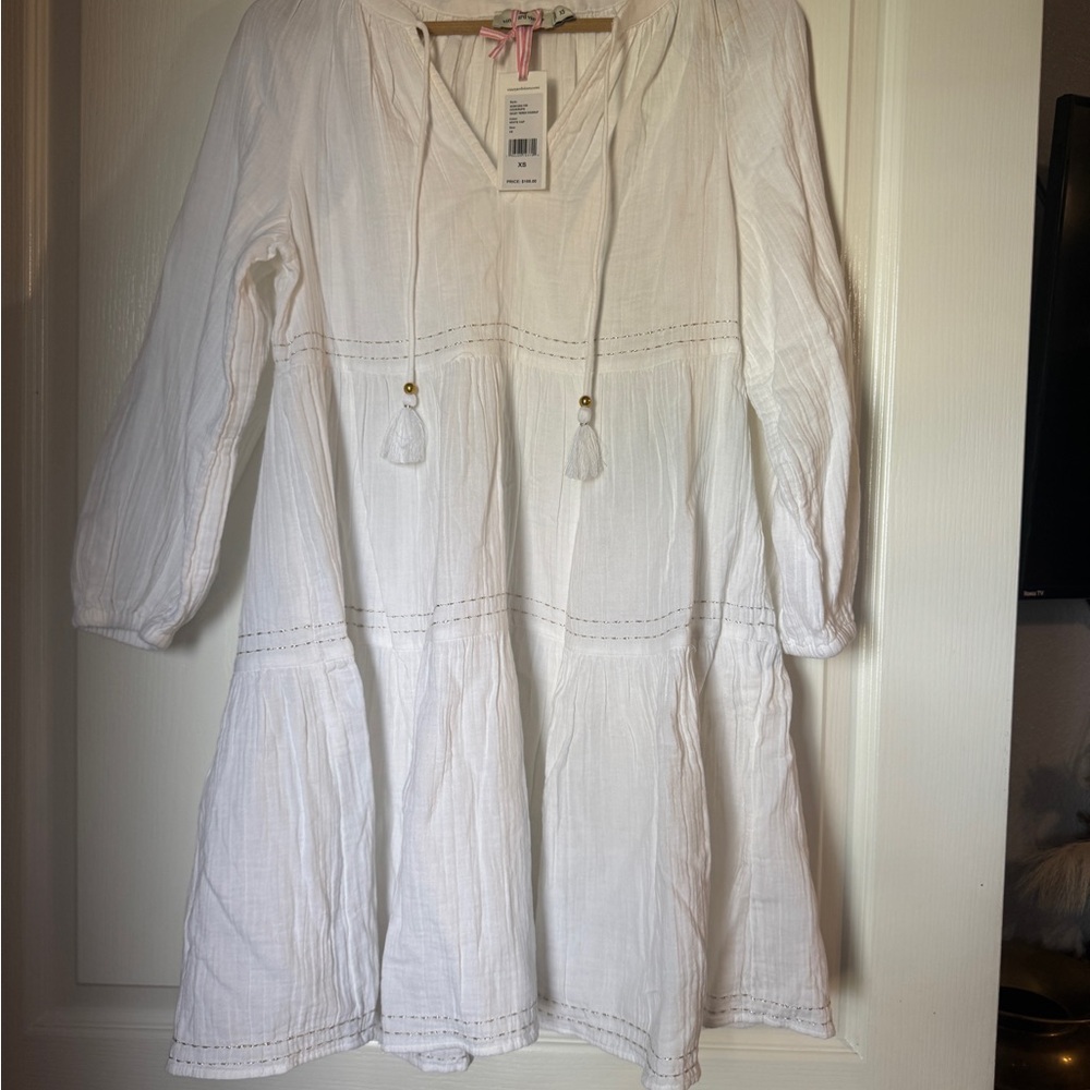 Vineyard Vines White Sundress with 3/4 Sleeves and Scoop Neck